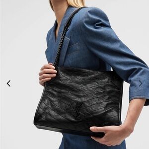 Niki Medium YSL shopper Tote Bag in Crinkled Leather